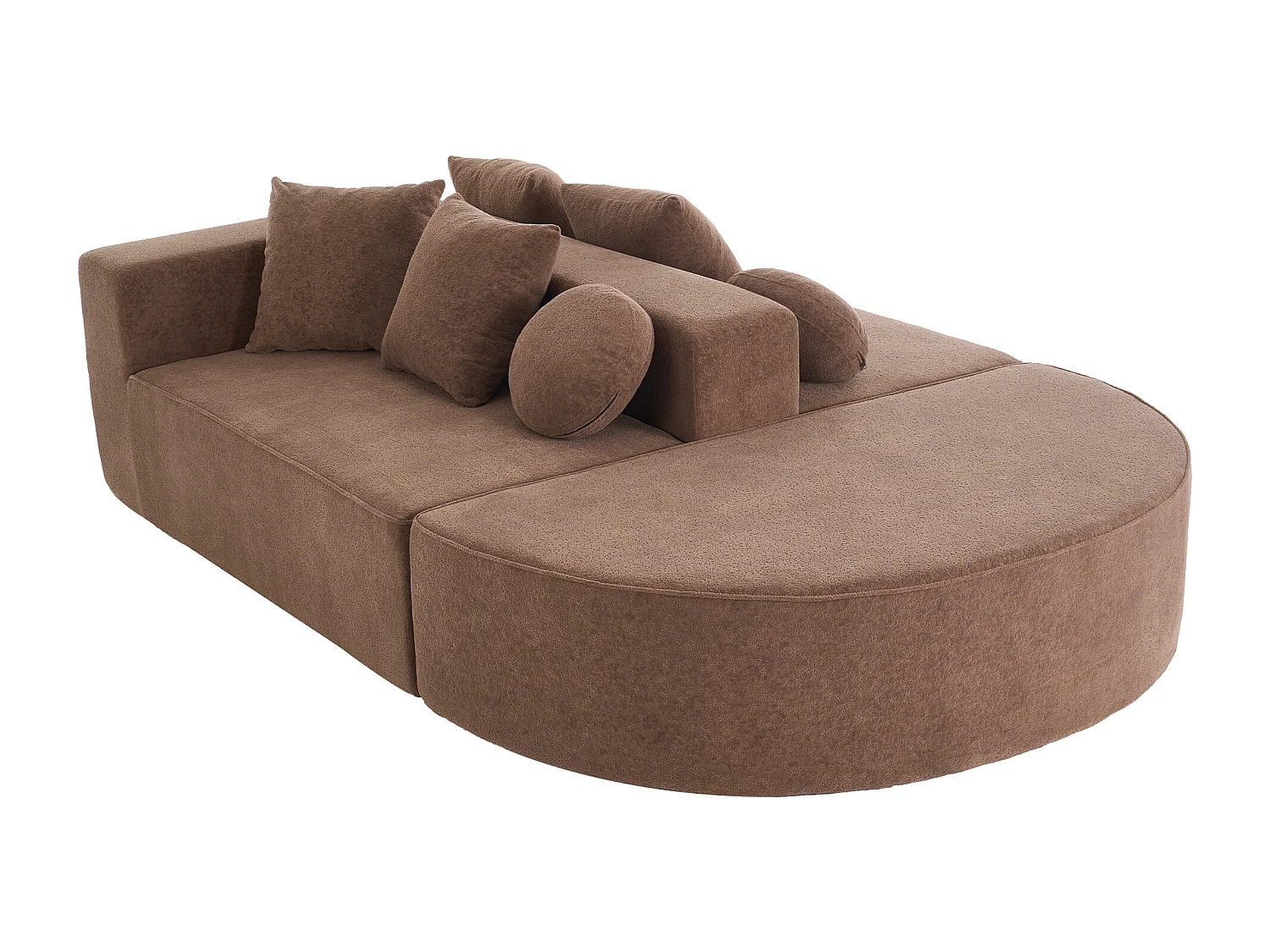 Canapé 5 places – Canapé segmenté avec 6 coussins et accoudoirs – chenille marron