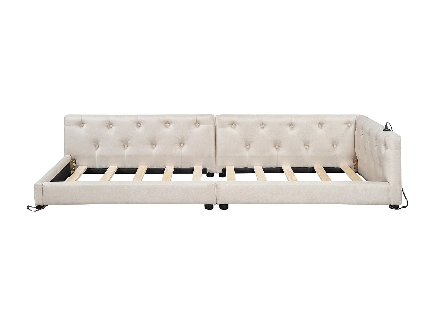 Daybed 90 x 200 cm - Eenpersoonsbed met LED-verlichting en USB- en Type-C-interfaces - beige linnen - matras niet inbegrepen