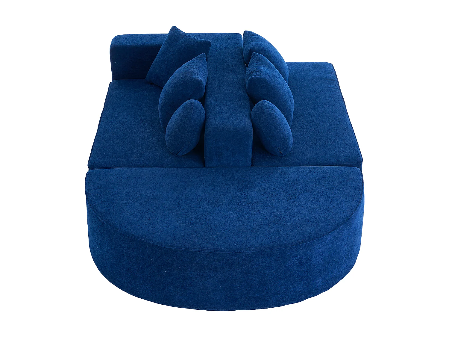 Sofá de 5 plazas – Sofá segmentado con 6 cojines y reposabrazos – chenilla azul