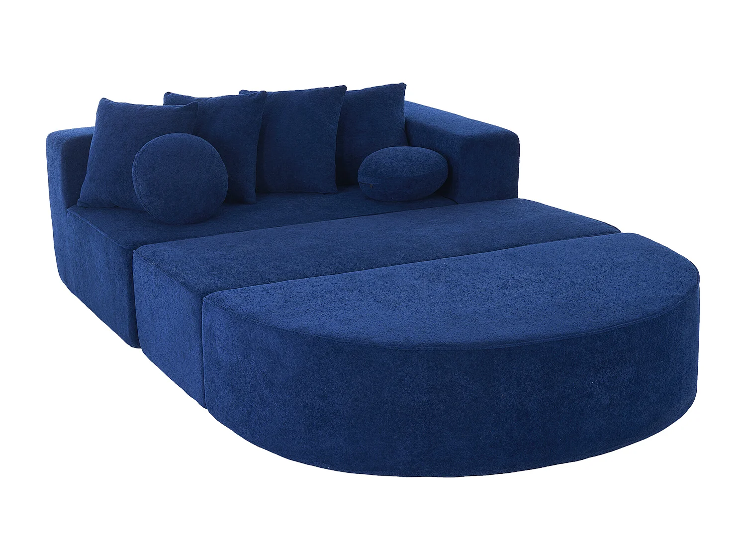 Canapé 5 places – Canapé segmenté avec 6 coussins et accoudoirs – chenille bleue