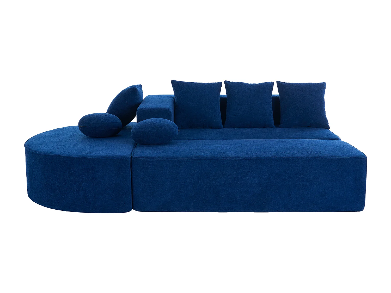 Canapé 5 places – Canapé segmenté avec 6 coussins et accoudoirs – chenille bleue