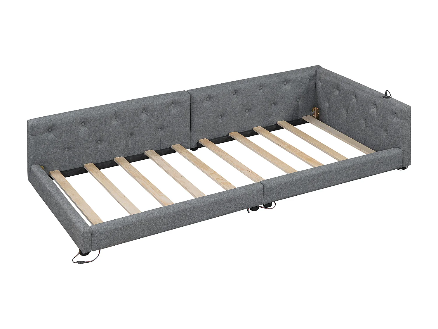 Sofá cama de 90 x 200 cm - Cama individual con iluminación LED e interfaces USB y Tipo C - ropa de cama gris - colchón no incluido