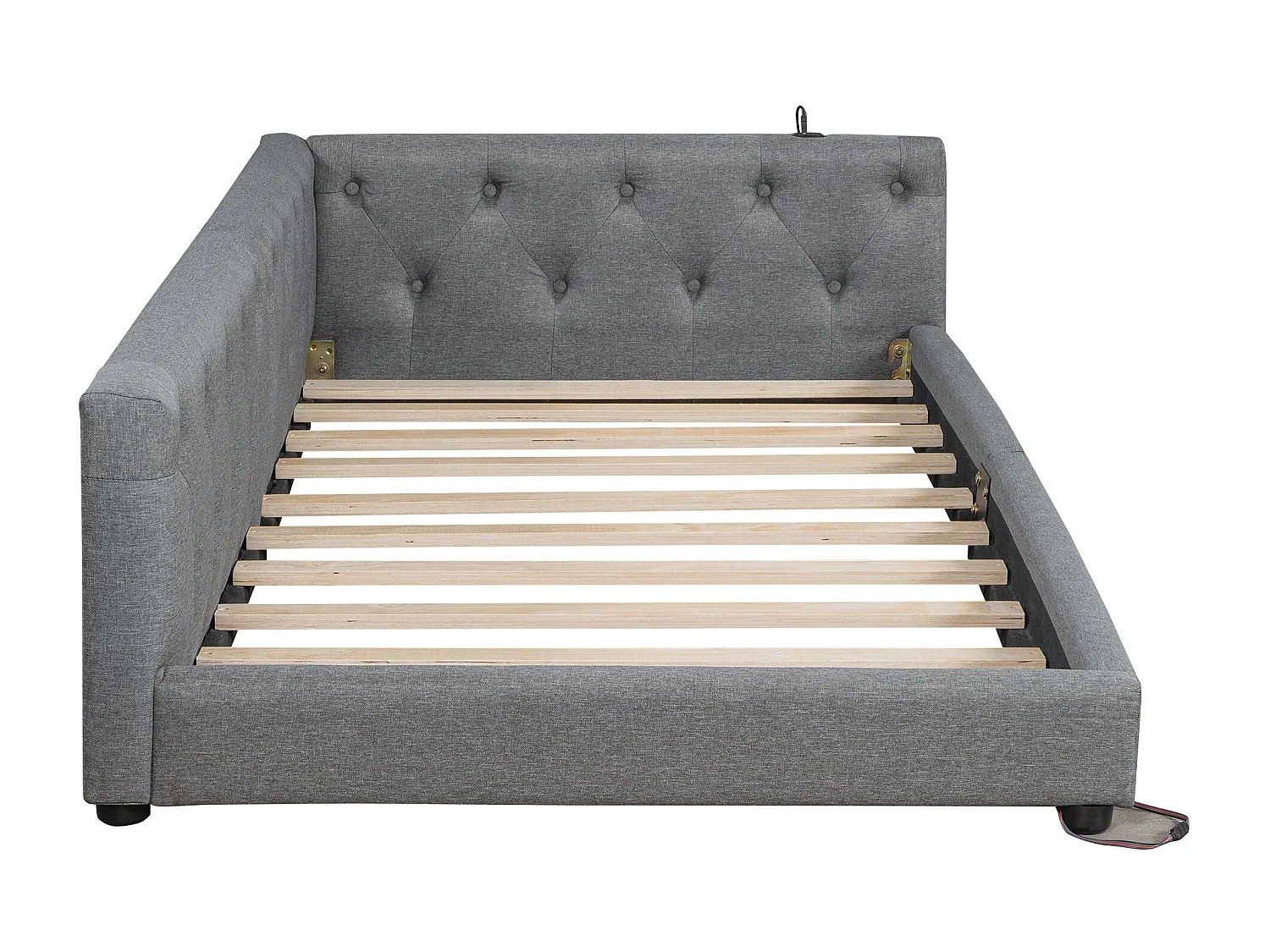 Sofá cama de 90 x 200 cm - Cama individual con iluminación LED e interfaces USB y Tipo C - ropa de cama gris - colchón no incluido