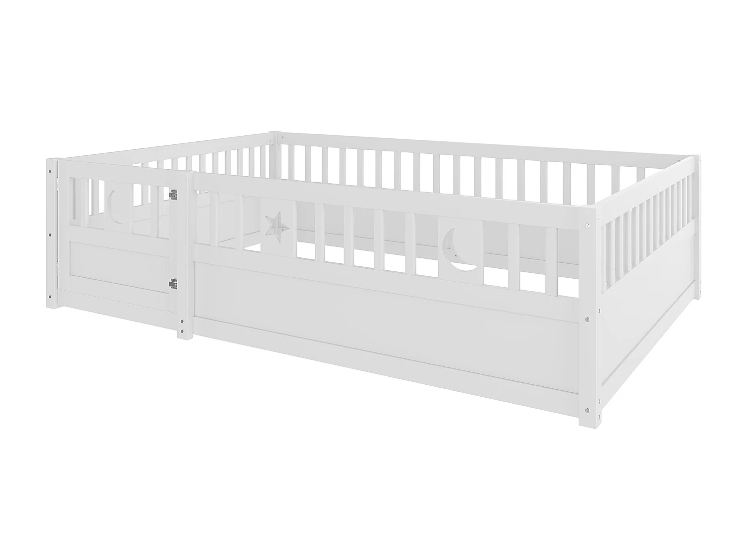 Lit enfant blanc 140 x 190 cm - Lit adulte avec barrières de sécurité et porte - sans sommier - matelas non inclus