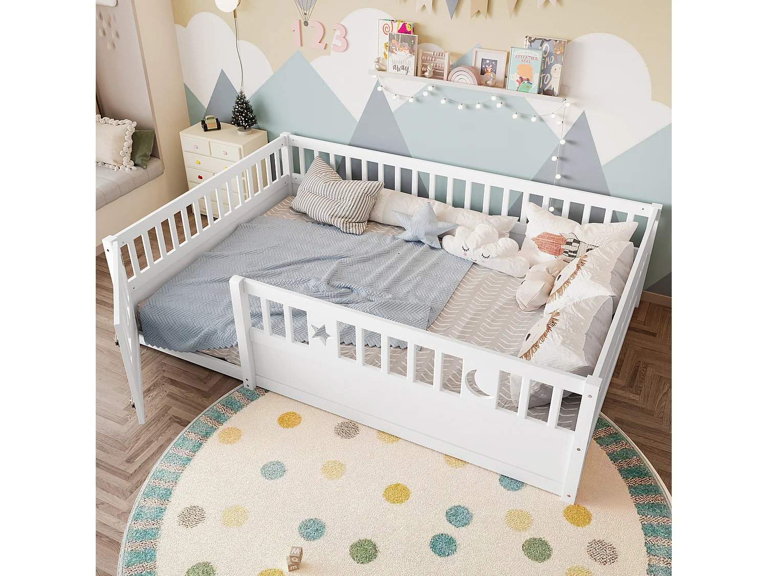 Letto per bambini bianco 140 x 190 cm - Letto per adulti con sponde di sicurezza e porta - senza rete a doghe - materasso non incluso