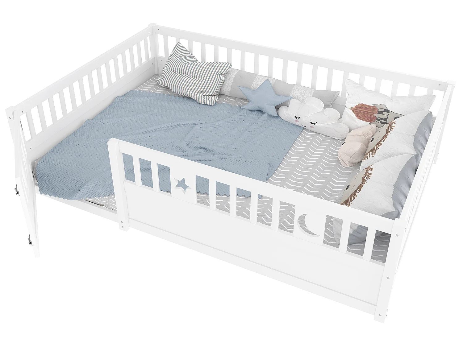 Letto per bambini bianco 140 x 190 cm - Letto per adulti con sponde di sicurezza e porta - senza rete a doghe - materasso non incluso