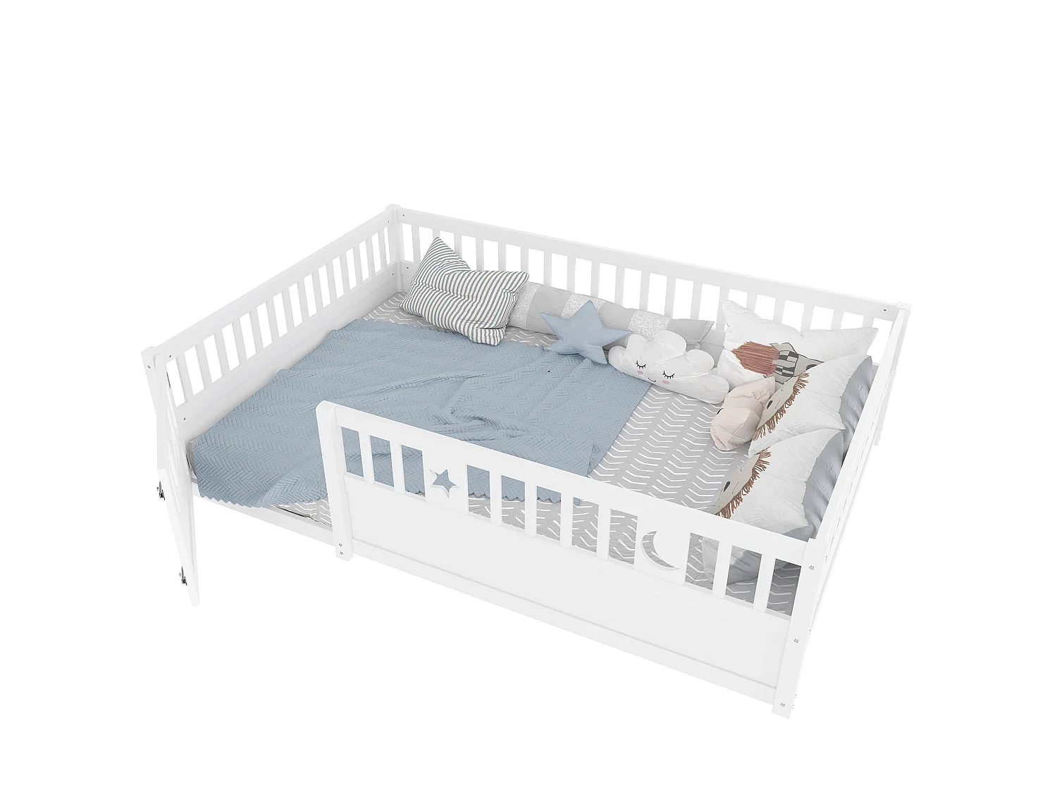 Letto per bambini bianco 140 x 190 cm - Letto per adulti con sponde di sicurezza e porta - senza rete a doghe - materasso non incluso