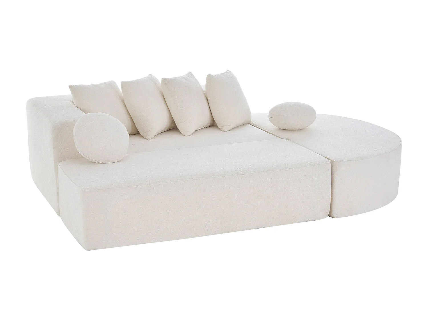 Canapé 5 places – Canapé segmenté avec 6 coussins et accoudoirs – chenille blanc