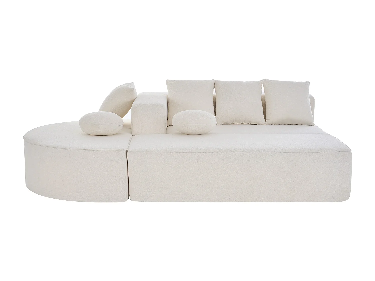 Canapé 5 places – Canapé segmenté avec 6 coussins et accoudoirs – chenille blanc