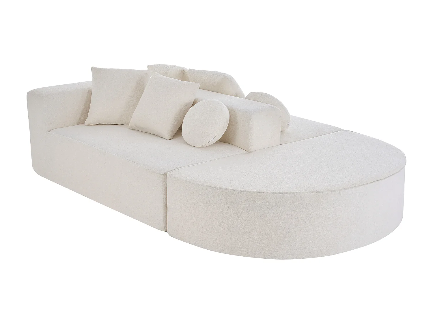 Canapé 5 places – Canapé segmenté avec 6 coussins et accoudoirs – chenille blanc