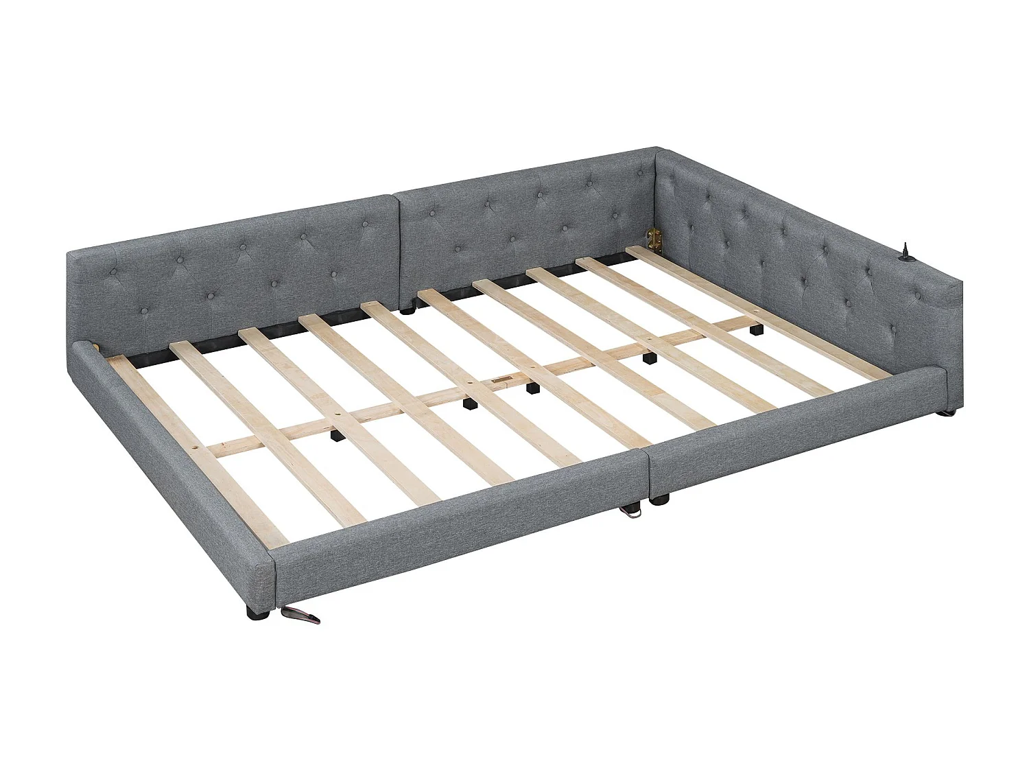 Sofá cama de 140 x 200 cm - Cama doble con iluminación LED e interfaces USB y Tipo C - ropa de cama gris - colchón no incluido