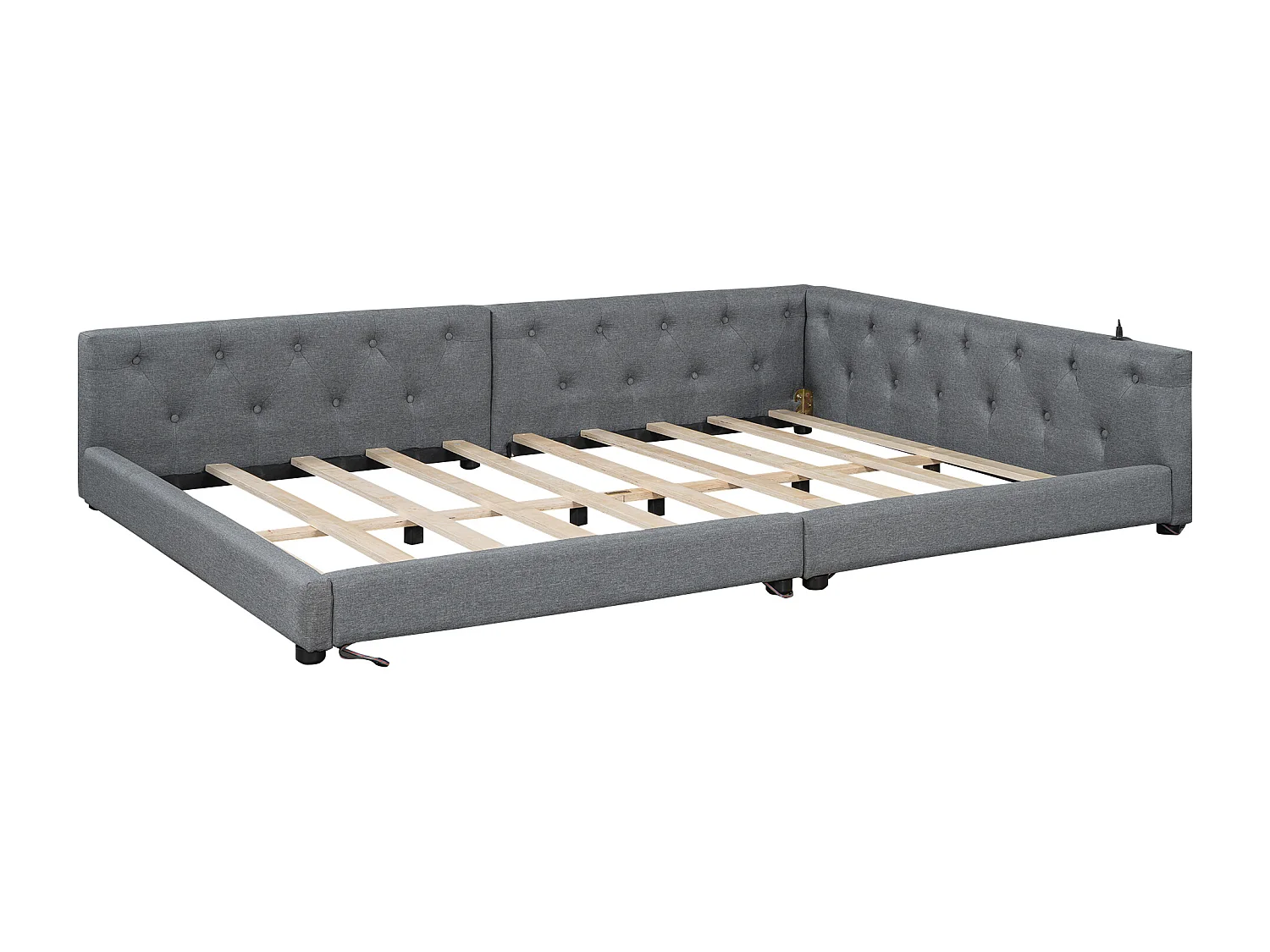 Sofá cama de 140 x 200 cm - Cama doble con iluminación LED e interfaces USB y Tipo C - ropa de cama gris - colchón no incluido