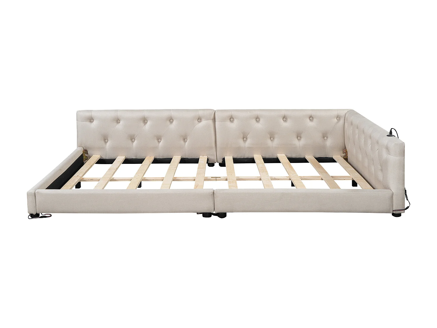 Sofá cama de 140 x 200 cm - Cama doble con iluminación LED e interfaces USB y Tipo C - Ropa de cama color beige - Colchón no incluido