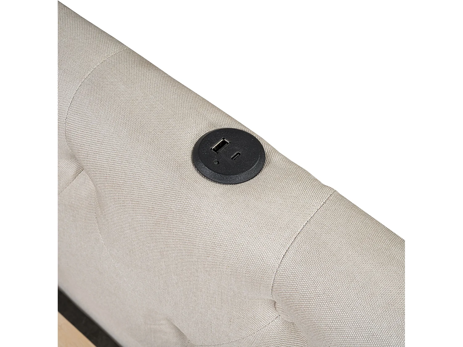 Sofá cama de 140 x 200 cm - Cama doble con iluminación LED e interfaces USB y Tipo C - Ropa de cama color beige - Colchón no incluido