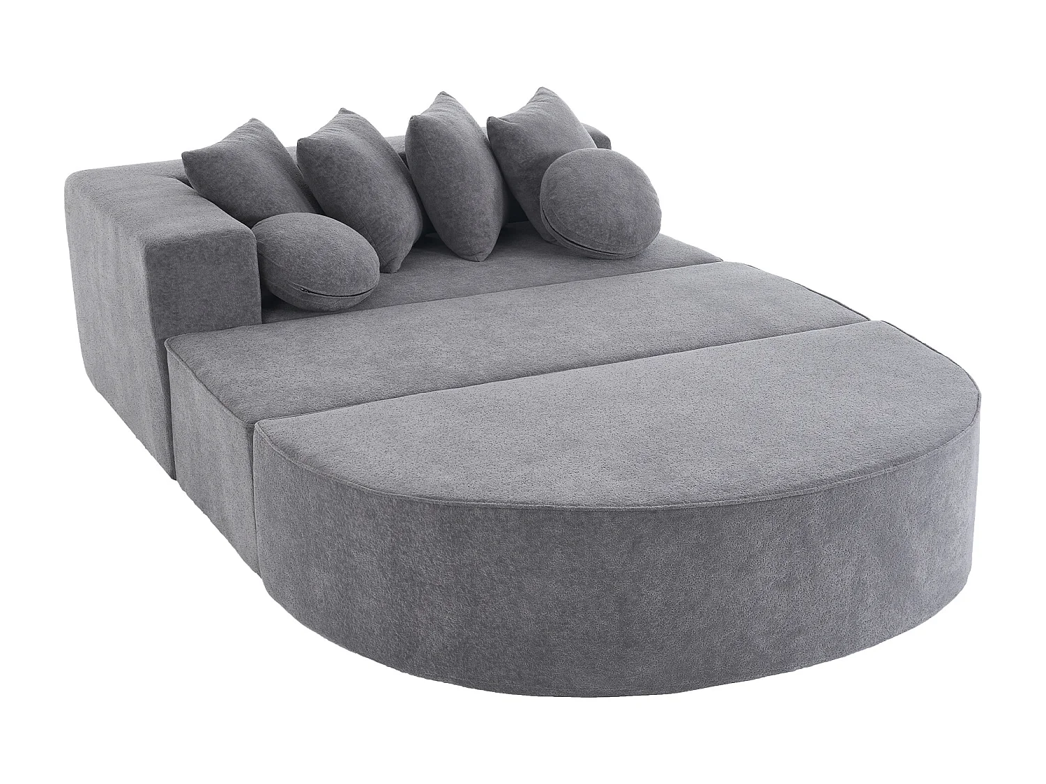 Sofá de 5 plazas – Sofá segmentado con 6 cojines y reposabrazos – chenilla gris