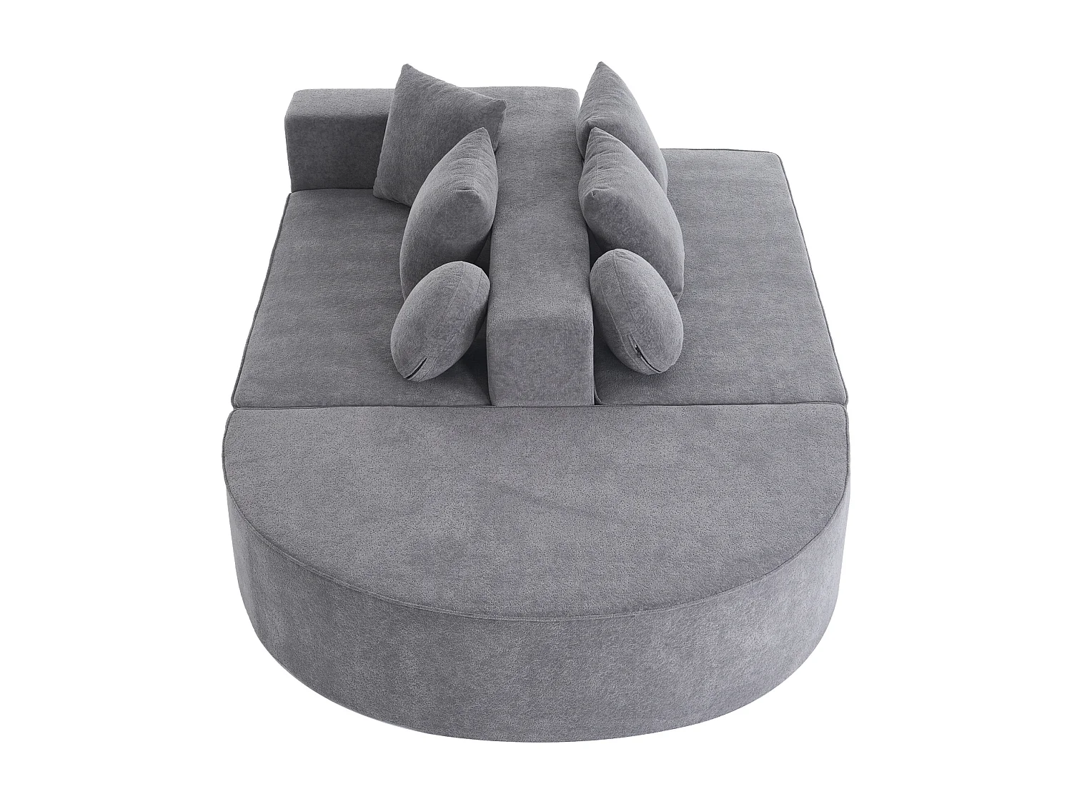 Sofá de 5 plazas – Sofá segmentado con 6 cojines y reposabrazos – chenilla gris