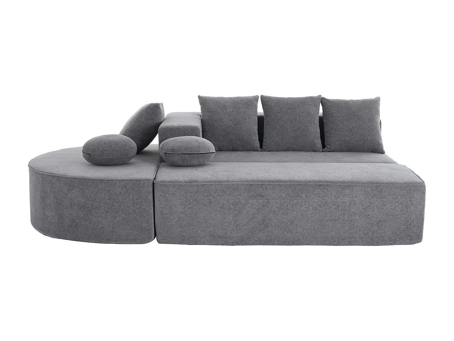 Sofá de 5 plazas – Sofá segmentado con 6 cojines y reposabrazos – chenilla gris