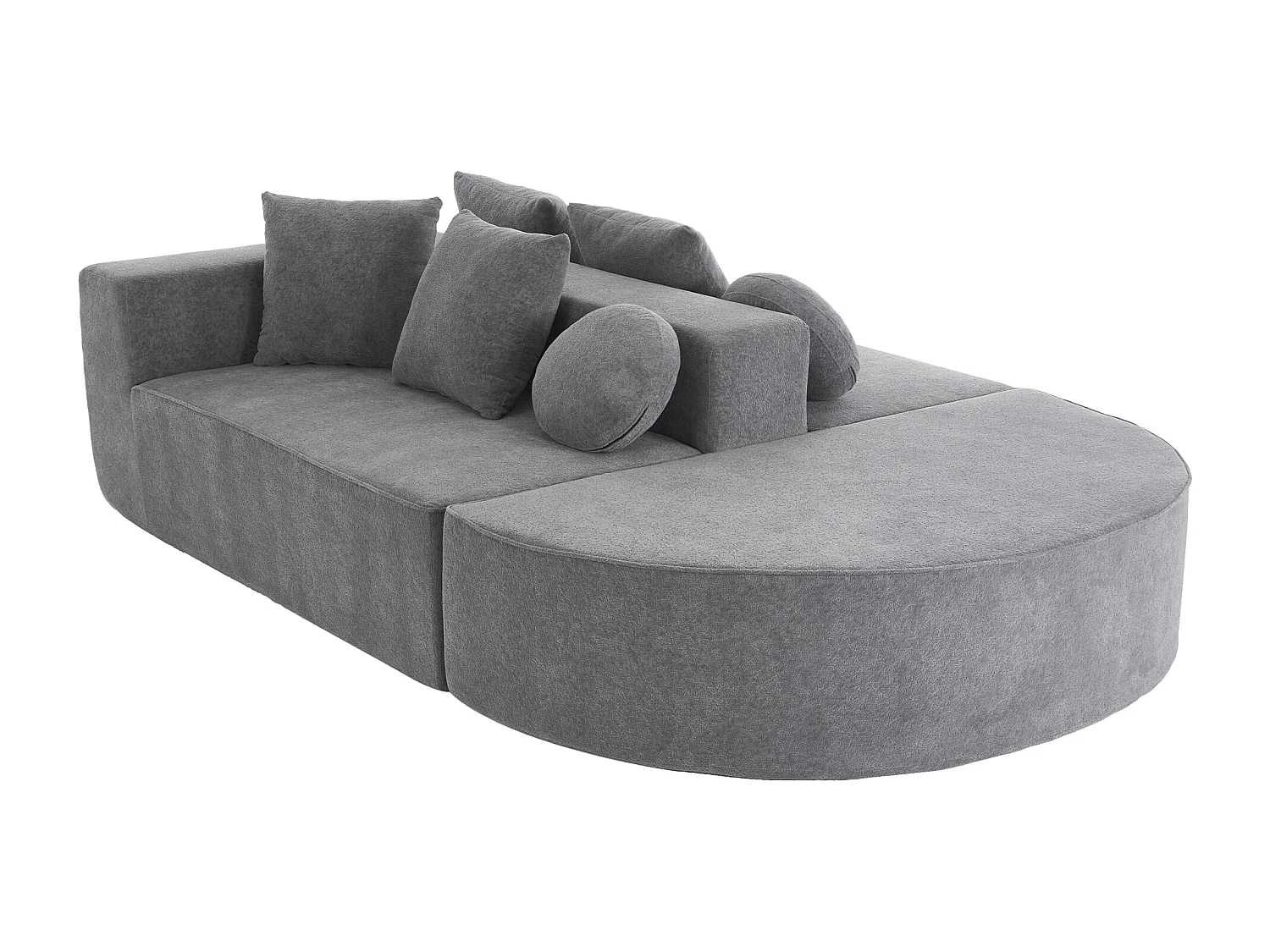 Canapé 5 places – Canapé segmenté avec 6 coussins et accoudoirs – chenille gris