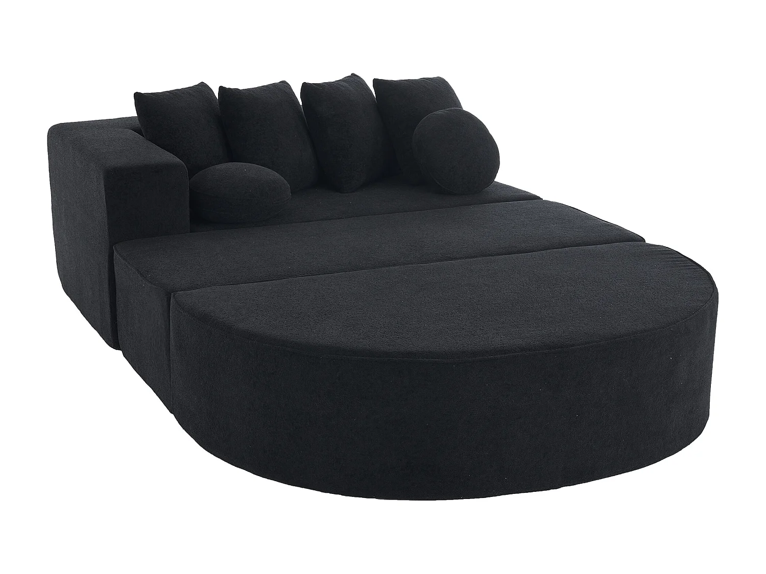 Sofá de 5 plazas – Sofá segmentado con 6 cojines y reposabrazos – chenilla negra