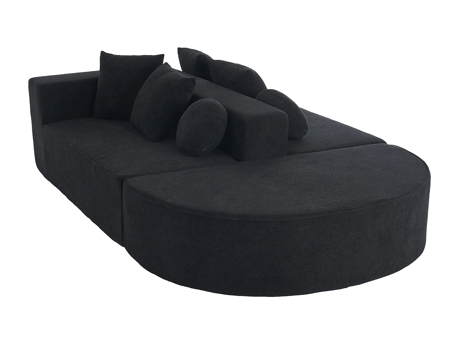 Canapé 5 places – Canapé segmenté avec 6 coussins et accoudoirs – chenille noir