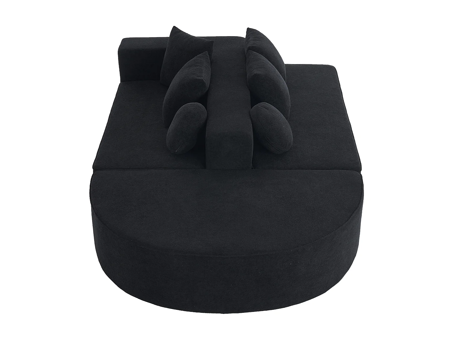 Canapé 5 places – Canapé segmenté avec 6 coussins et accoudoirs – chenille noir