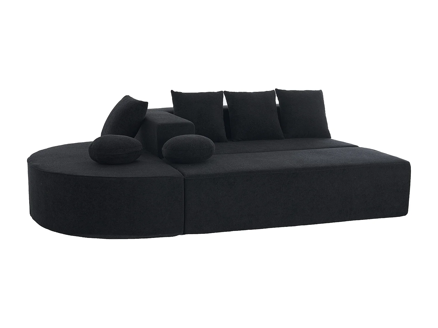 Canapé 5 places – Canapé segmenté avec 6 coussins et accoudoirs – chenille noir
