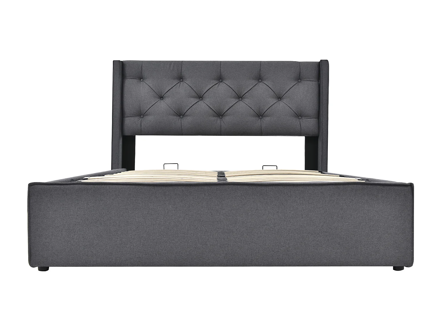 Cama con almacenaje de 160x200 cm - Cama para adultos con cabecero tapizado - algodón gris - colchón incluido