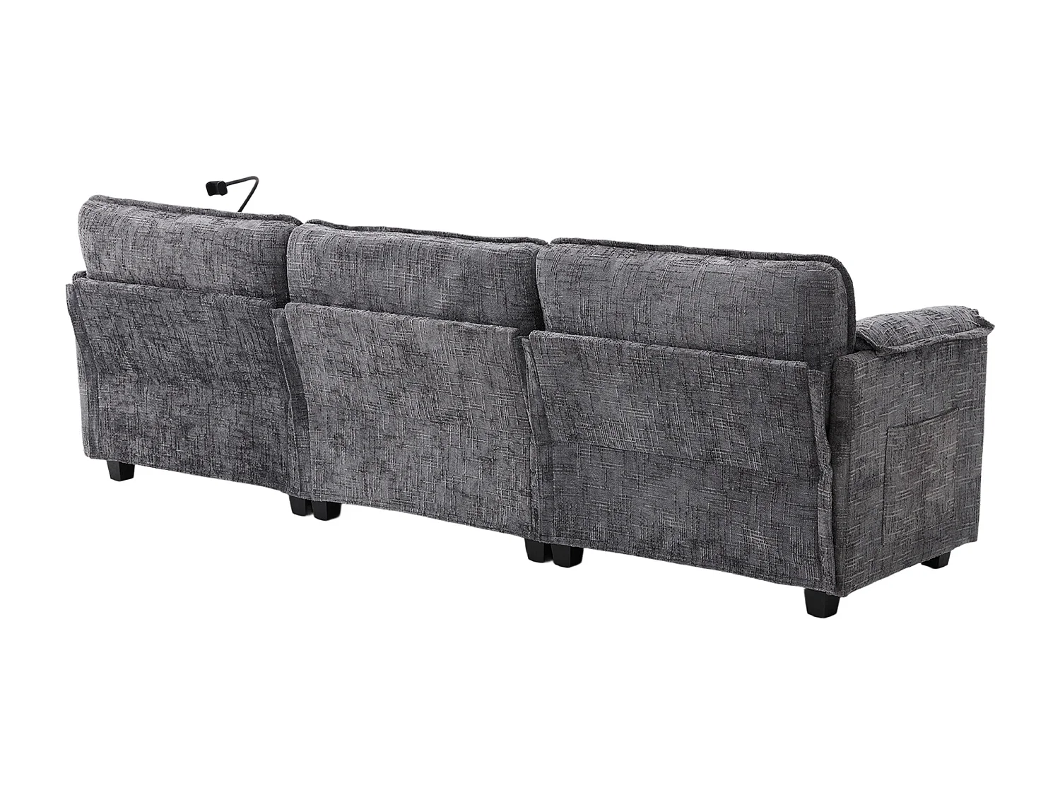 Sofá de 3 plazas con otomana - Sofá esquinero con soporte para teléfono y bolsillos laterales - chenilla gris