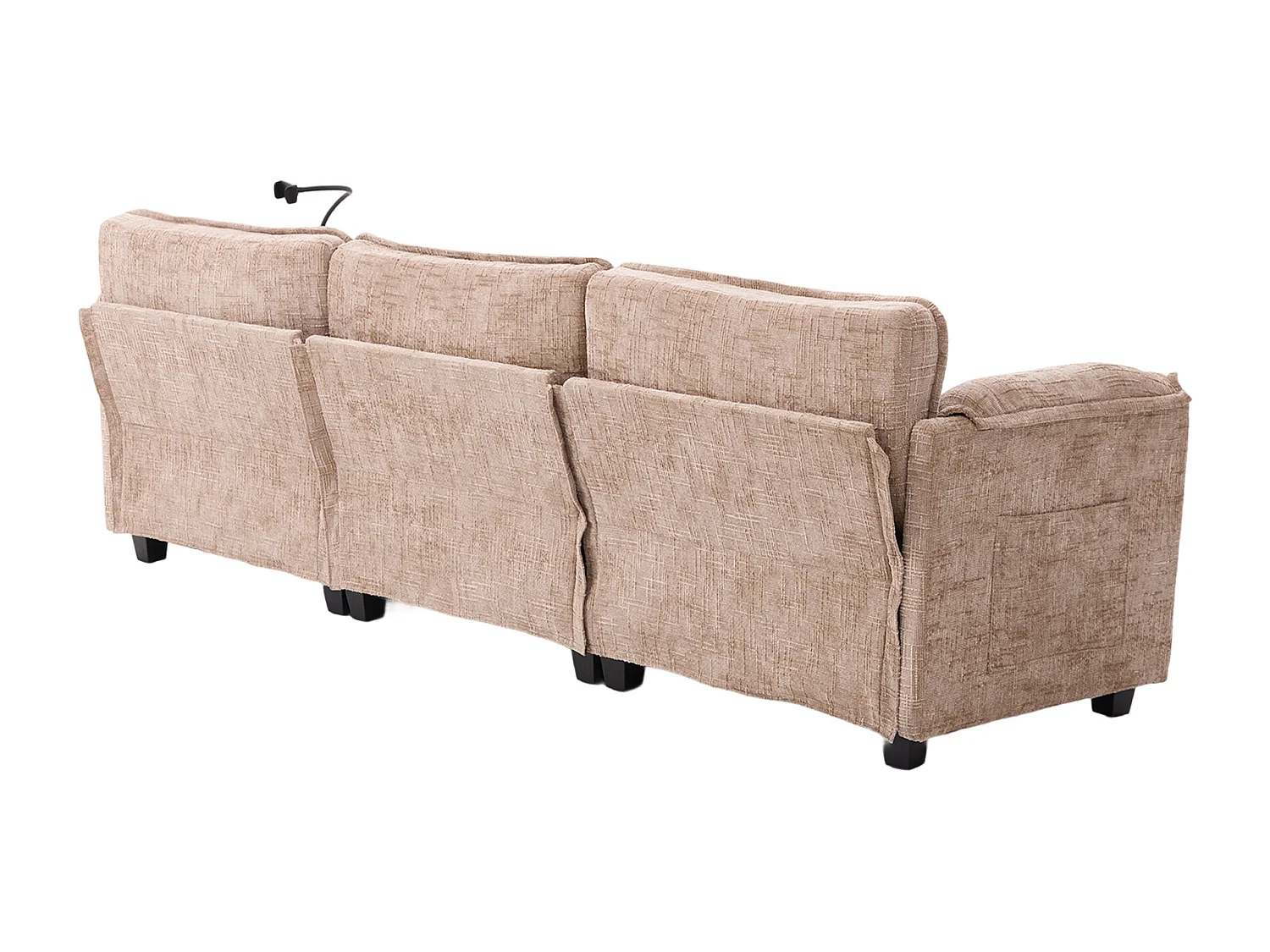 Canapé 3 places avec pouf - Canapé d'angle avec support pour téléphone et poches latérales - chenille kaki