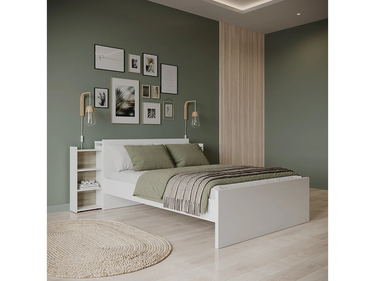 Tête de lit pour lit 140 / 160 cm décor chêne et blanc mat - CLYDE