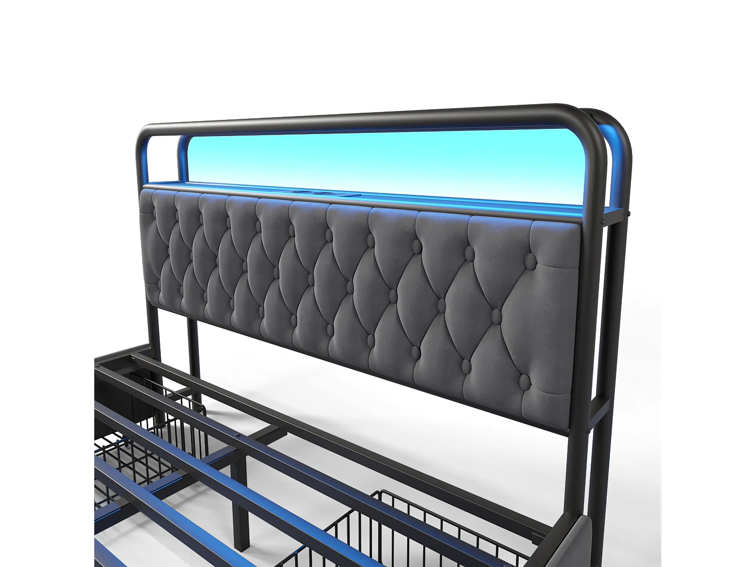 Cama de adulto de 160 x 200 cm - con cabecero, 4 cajones, USB Tipo C, LED - terciopelo - gris - colchón incluido.