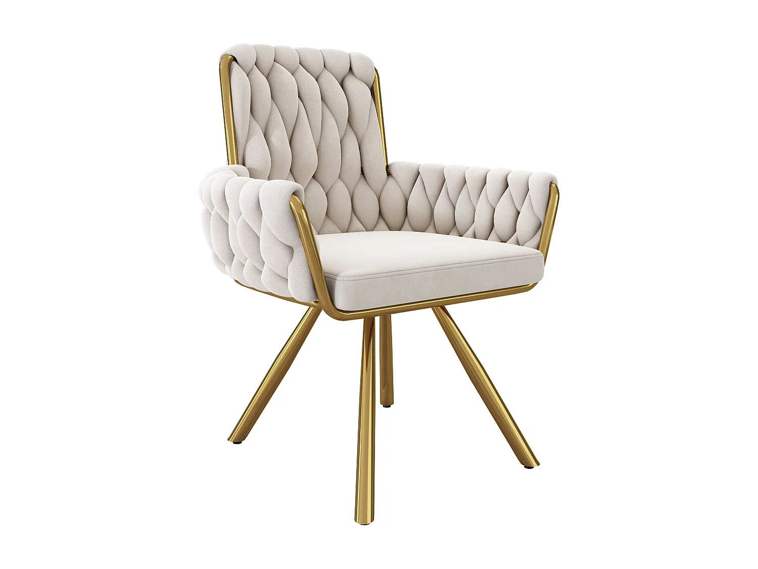 Lot de 6 chaises velours avec dossier haut, accoudoirs et pivotante 360°, pieds métal – beige