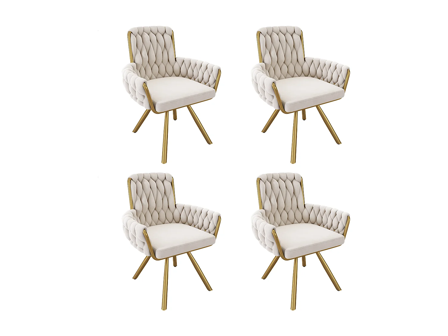 Lot de 6 chaises velours avec dossier haut, accoudoirs et pivotante 360°, pieds métal – beige