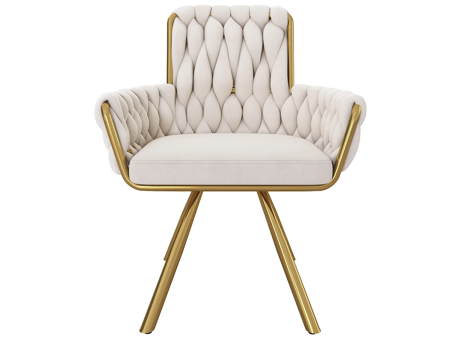 Lot de 4 chaises de salle à manger en velours, pivotantes 360°, dossier haut avec accoudoirs, piètement métal – beige