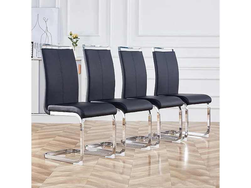 Set van 4 eetkamerstoelen - metalen frame en kunstlederen bekleding - zwart PU