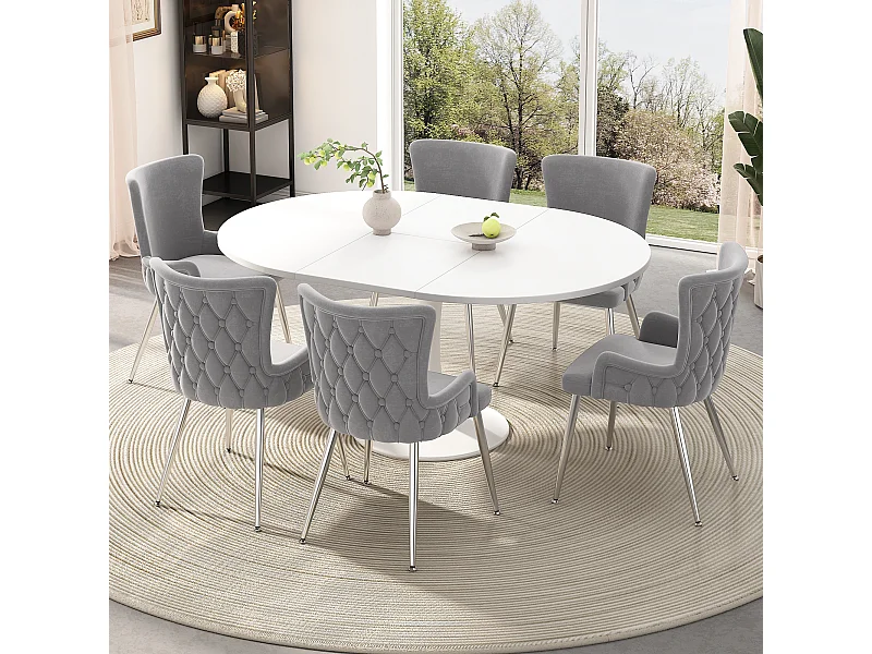 Juego de 6 sillas de terciopelo con patas de metal plateado – gris