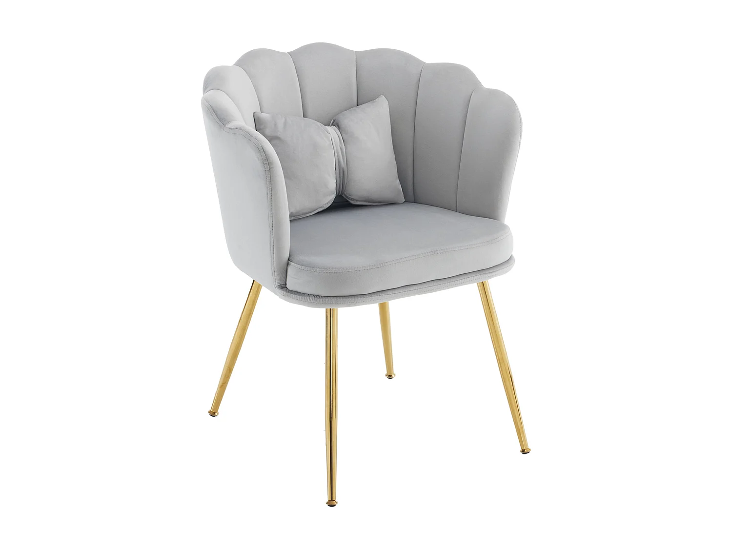 Silla de comedor de terciopelo con respaldo capitoné y patas de metal dorado – gris