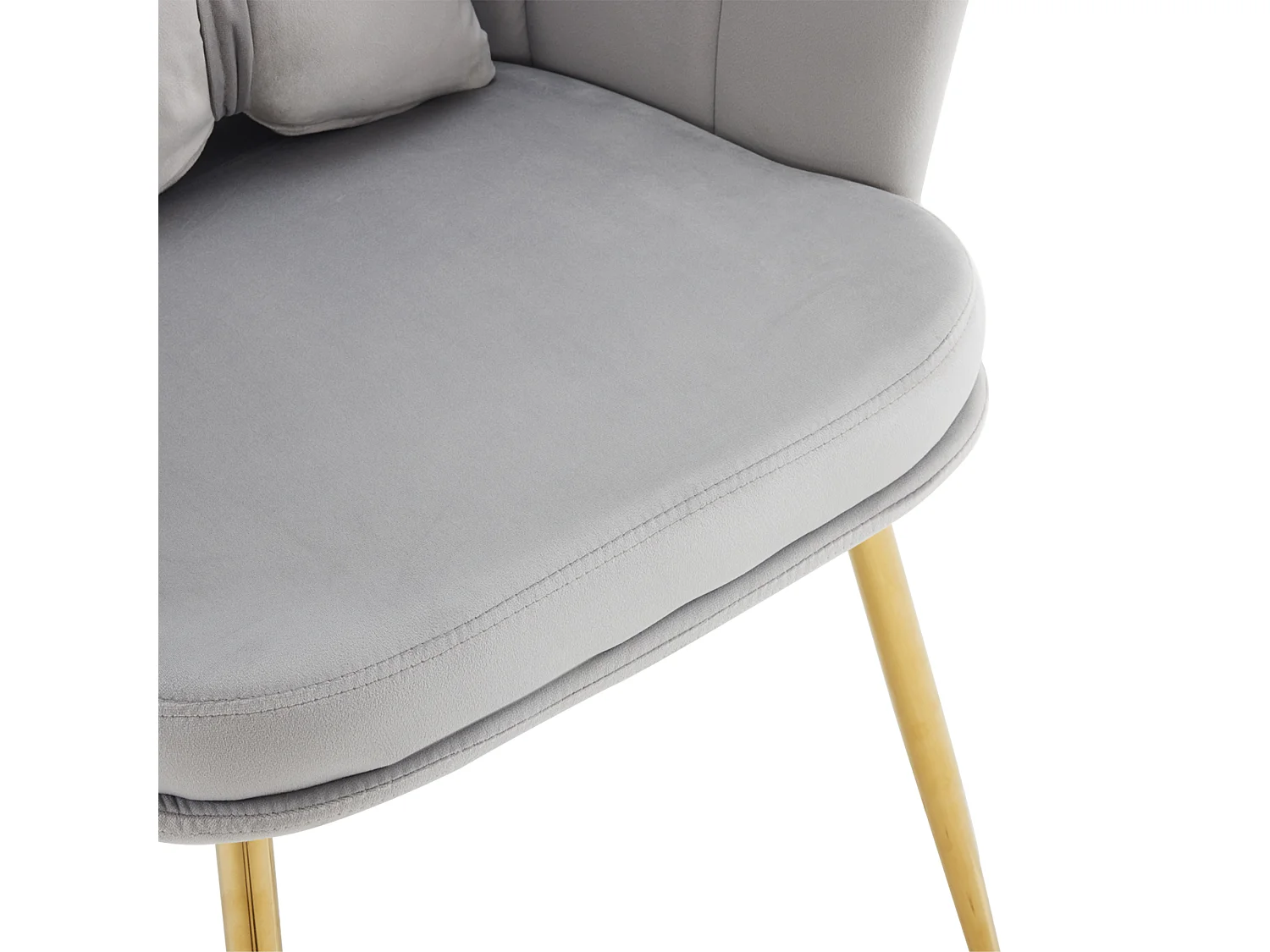 Chaise de salle à manger en velours, dossier pétale capitonné, pieds métal dorés – gris