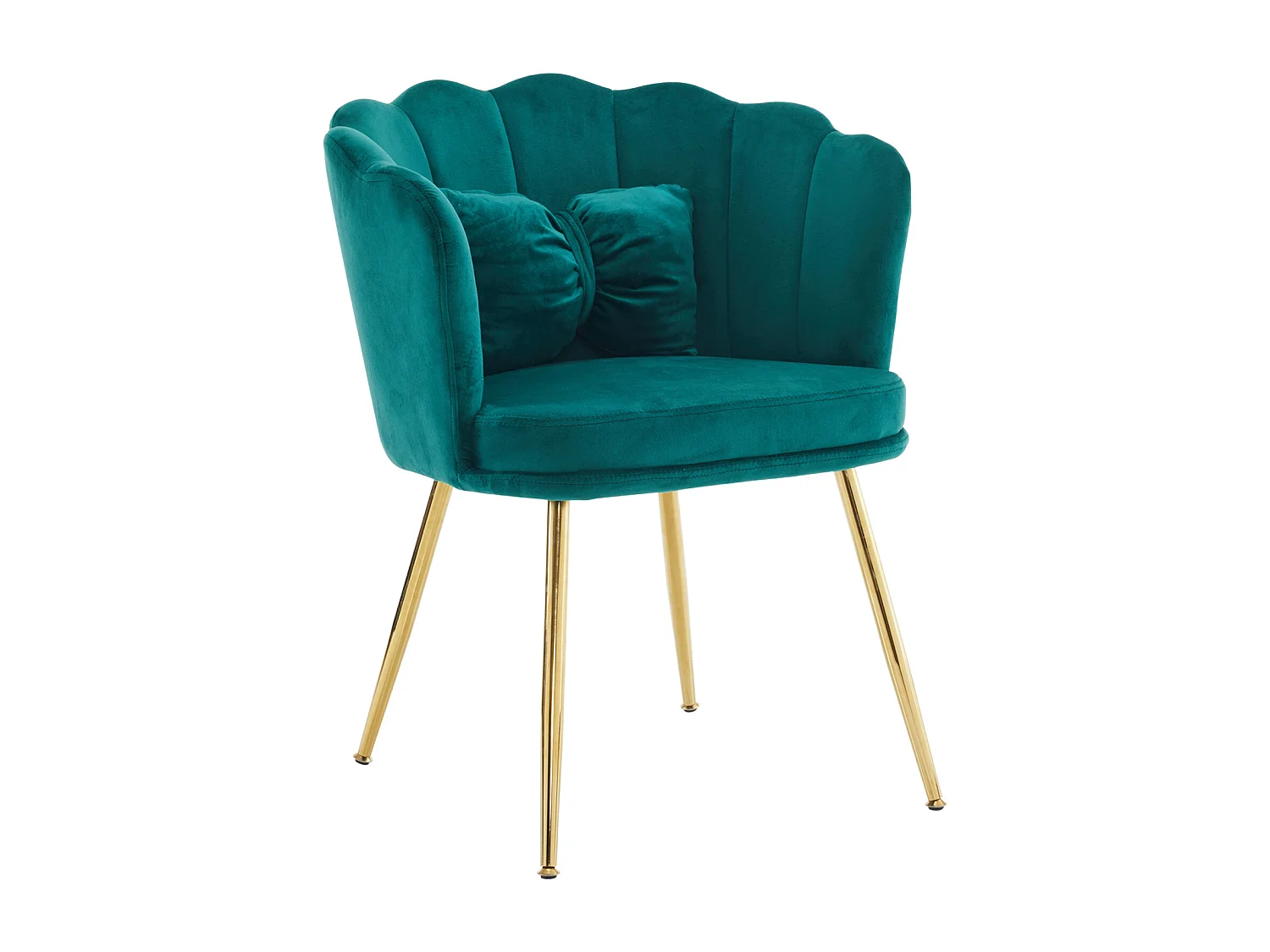 Chaise de salle à manger velours, dossier pétale avec coussin papillon, piètement métal doré – vert