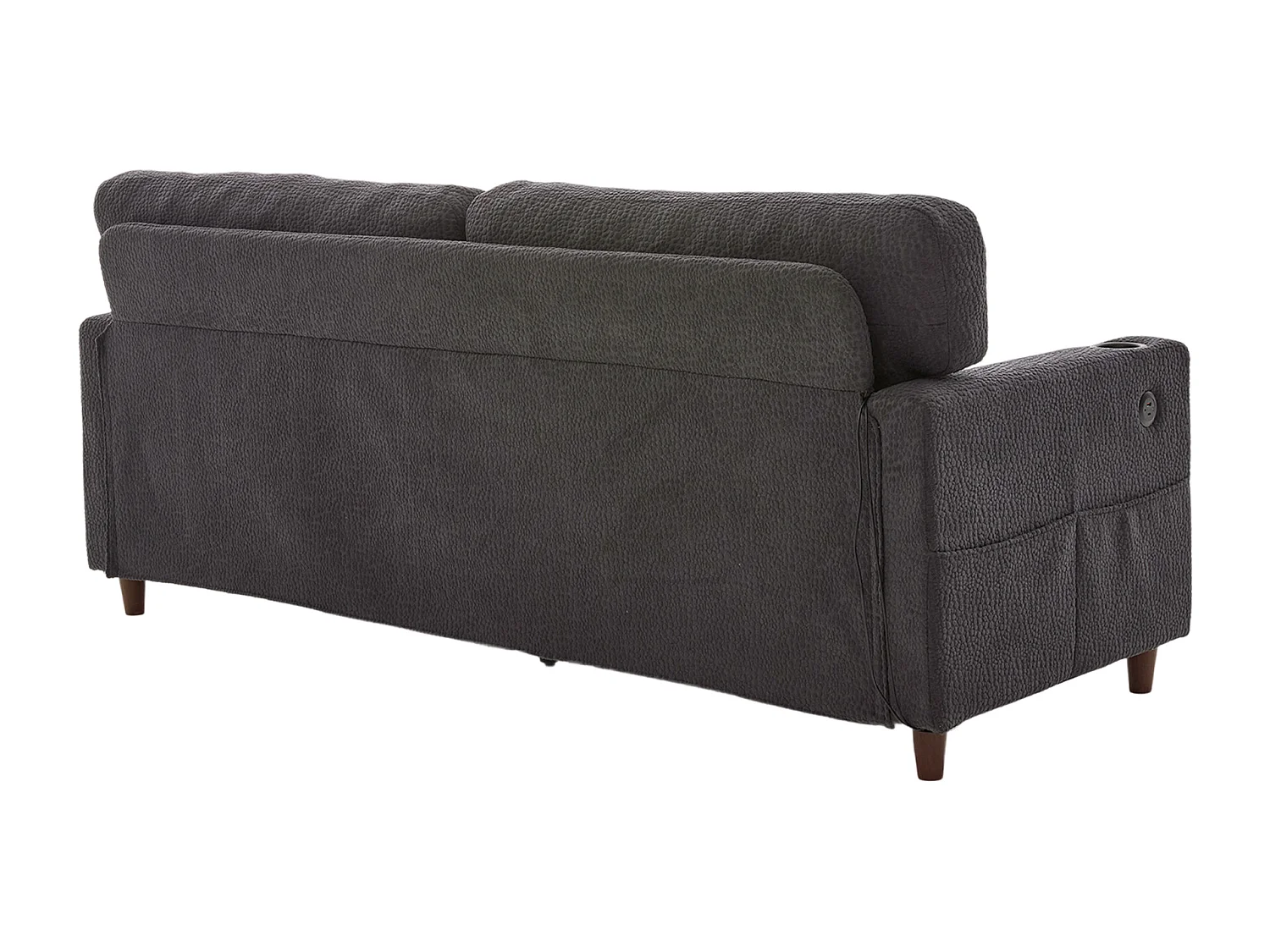 Sofá de 2 plazas con iluminación LED - Sofá recto con portavasos y bolsillos laterales - chenilla gris oscuro