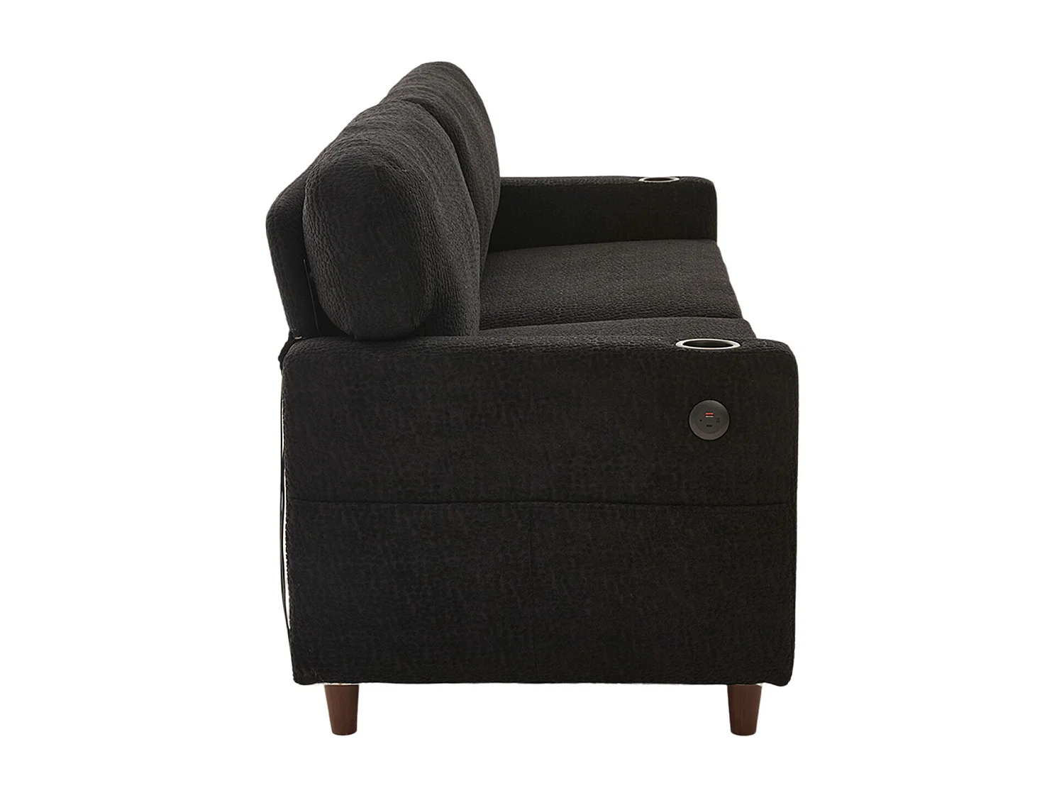 Sofá de 2 plazas con iluminación LED - Sofá recto con portavasos y bolsillos laterales - chenilla negra