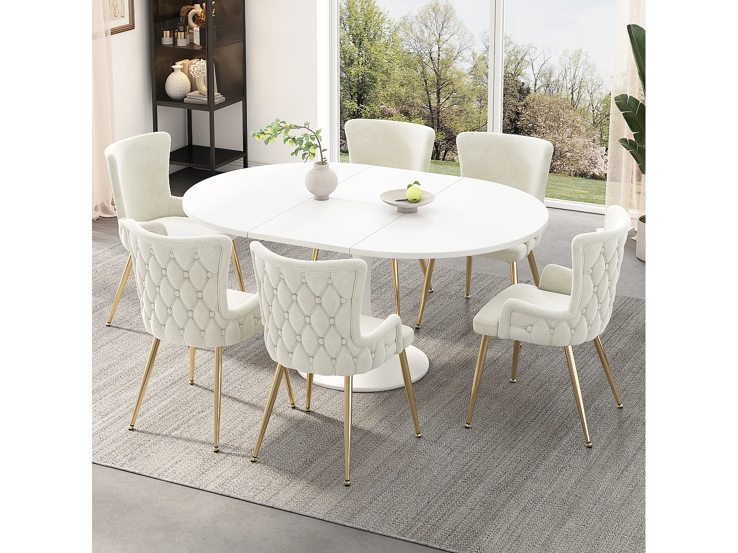 Set van 6 fluwelen stoelen met metalen poten – beige