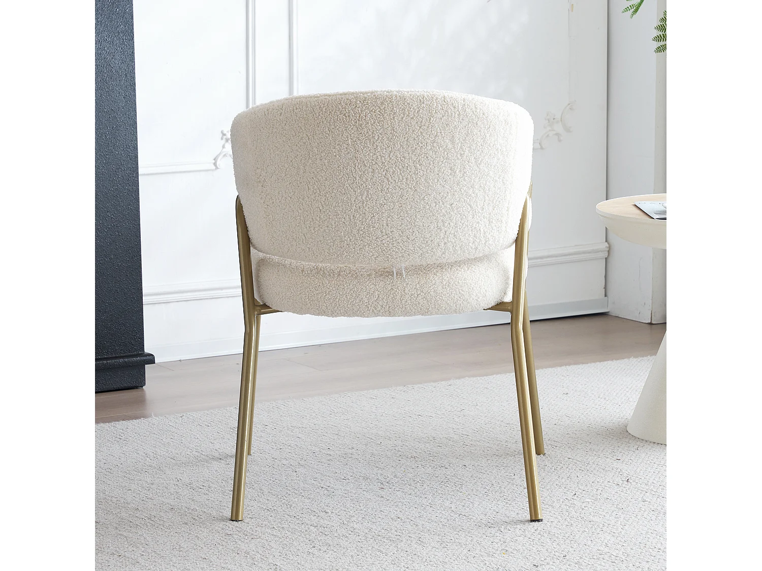 Set van 2 eetkamerstoelen - gouden poten en lamsvacht rugleuning - wit