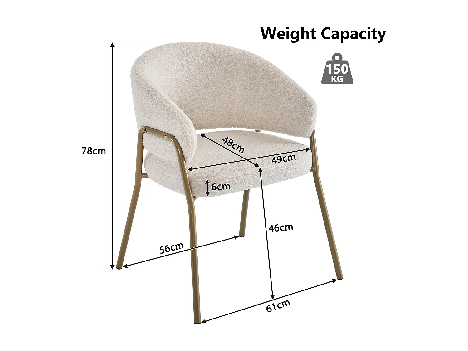 Set van 2 eetkamerstoelen - gouden poten en lamsvacht rugleuning - wit