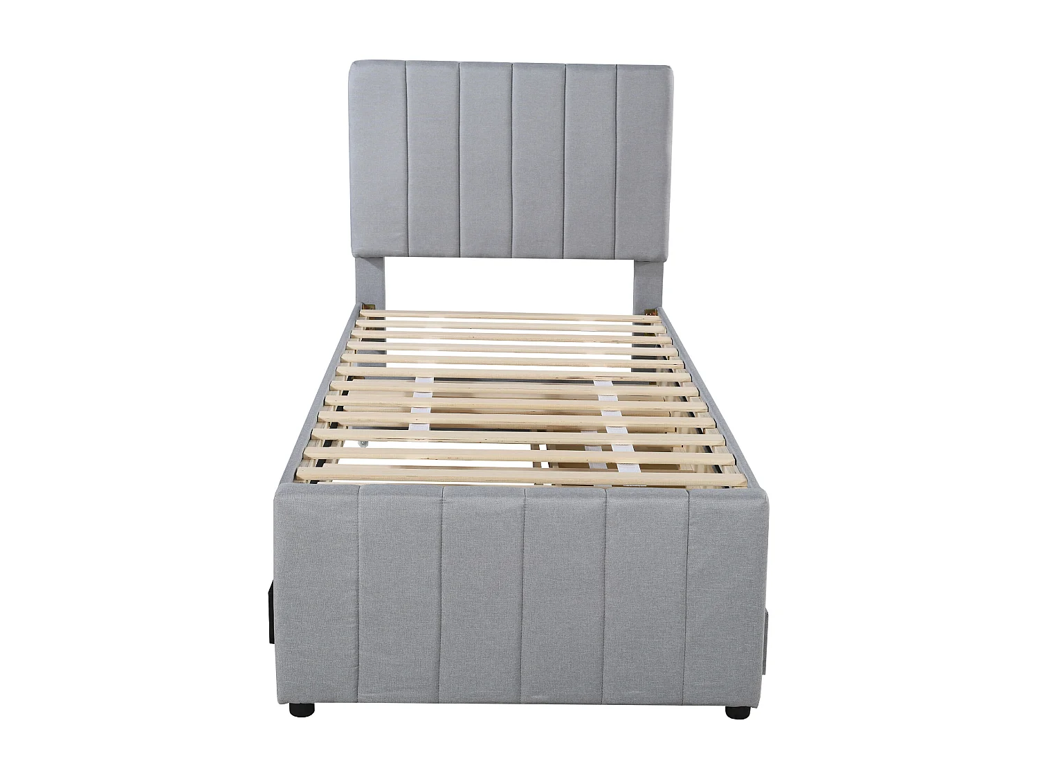 Cama nido de 90 x 200 cm - Con cabecero, cajones y somier - Tela - Gris - Colchón no incluido