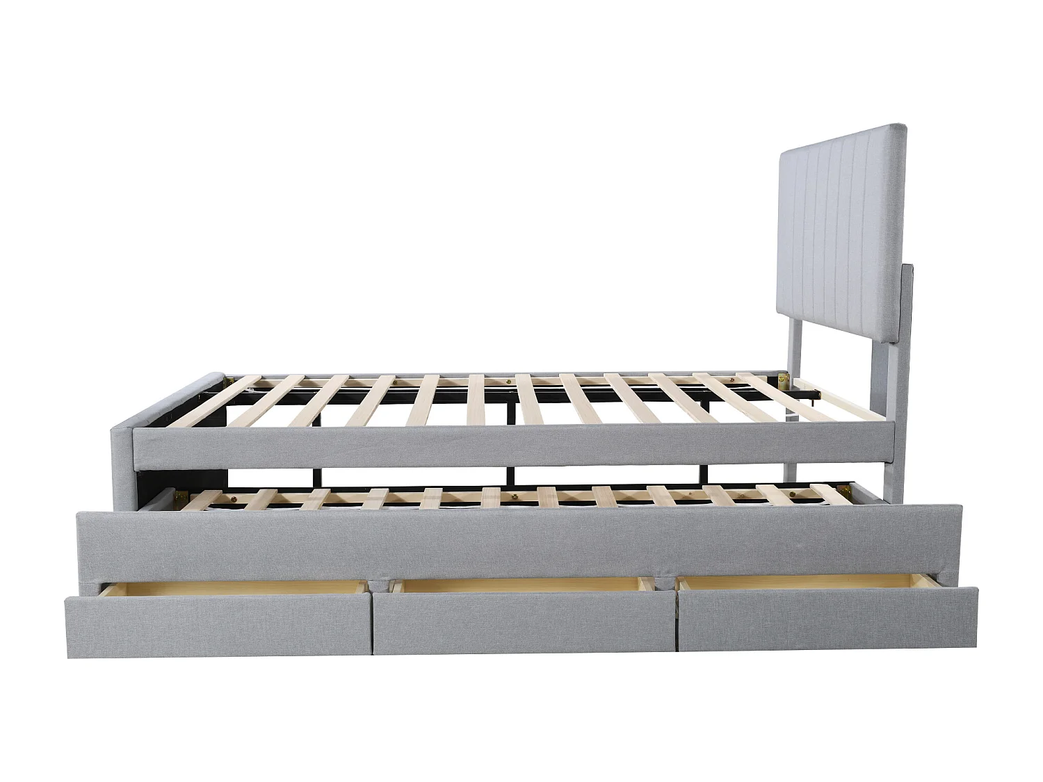 Cama nido de 90 x 200 cm - Con cabecero, cajones y somier - Tela - Gris - Colchón no incluido