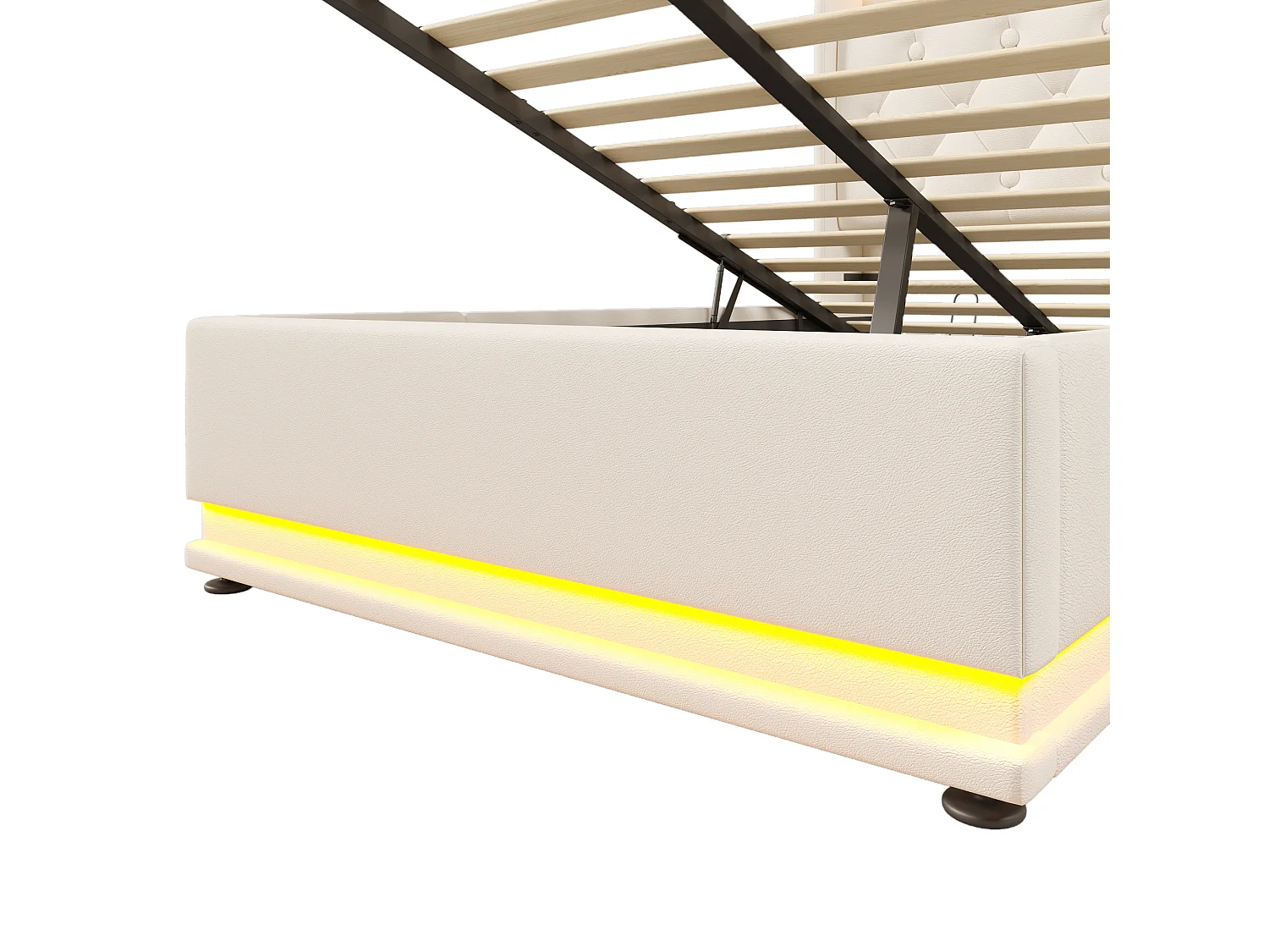 Lit coffre 90x200 cm - avec tête de lit avec rangement, LED, USB Type-C, sommier à lattes - blanc - matelas inclus