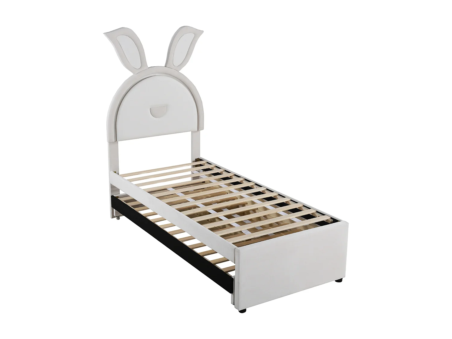 Cama abatible de 90x200 cm - Cama infantil con cajones, iluminación LED y láminas - Terciopelo beige - Sin colchón