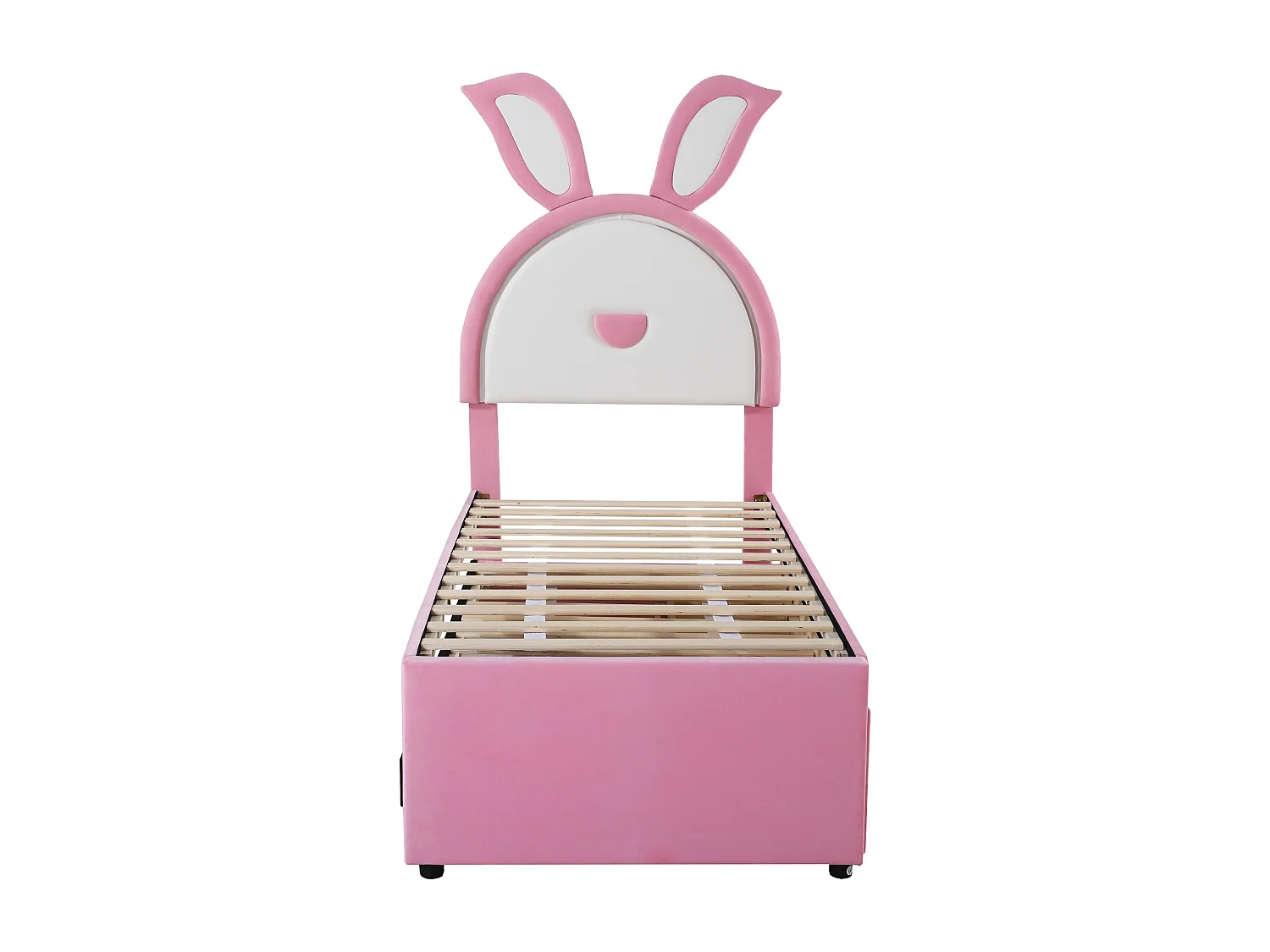 Lit gigogne 90x200 cm - Lit enfant avec 3 tiroirs et éclairage LED - velours rose - sans matelas