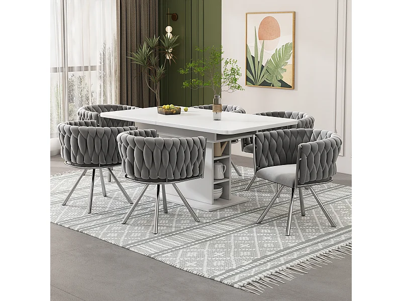 4er-Set Samtstühle, Metallgestell – Grau und Silber